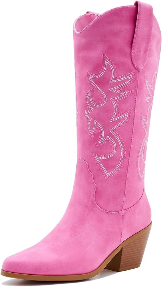 ZXHYZLZ Western Cowboy Boots for Women - Mid Calf Embroidered Cowgirl Boots, Slip On Pointed Toe ... | Amazon (US)