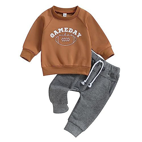 FYBITBO Toddler Infant Baby Boy Fall Clothes Football Long Sleeve Sweatshirt Top and Pants Sweatsuit Outfit Clothing Set (Brown-Game Day Outfit, 18-24 Months) | Amazon (US)