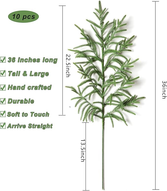 10 Pcs 36 Inch Artificial Norfolk Pine Stems Faux Christmas Greenery Evergreen Pine Branches Real... | Amazon (US)