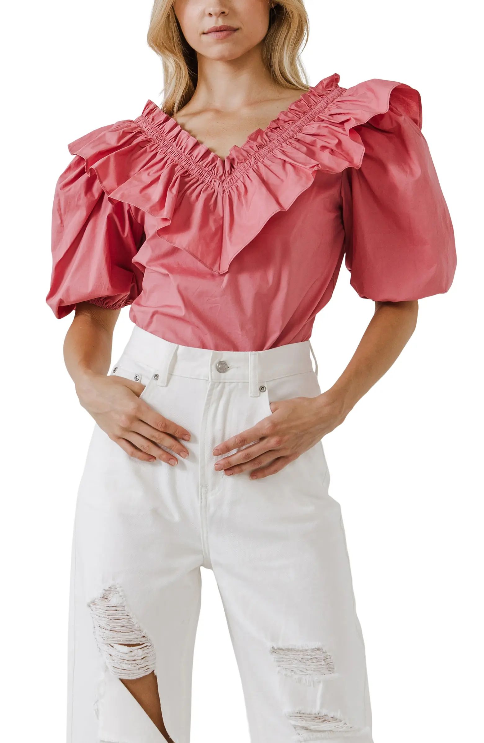 English Factory Ruffle Puff Sleeve Top | Nordstrom | Nordstrom