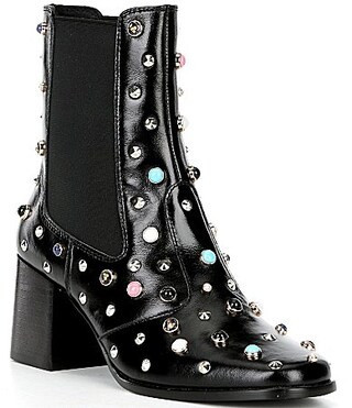 Cecelia New York Whistle Studded Leather Block Heel Booties - 9 | Dillard's