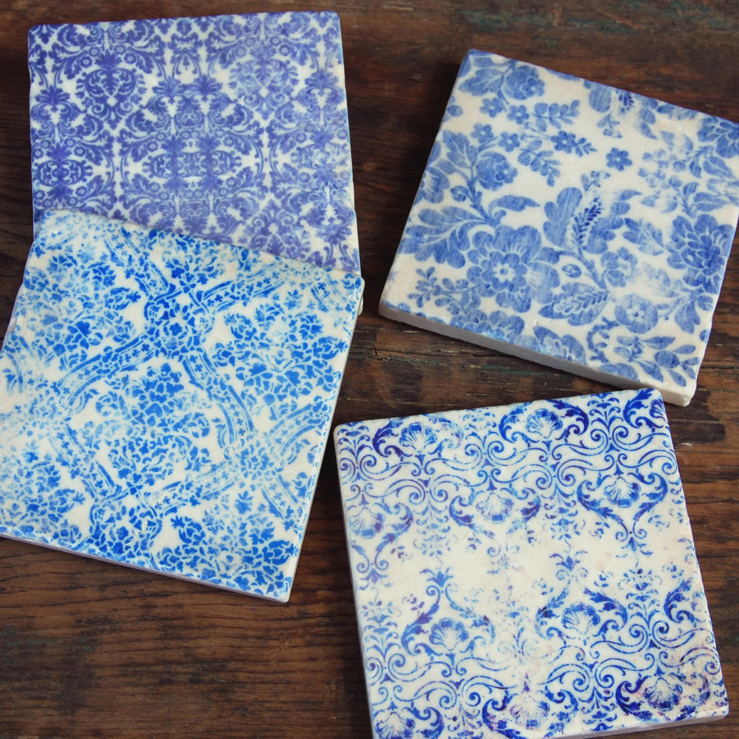 Vintage Blue Pattern Coaster Set: Bohemian Home Decor | Etsy (Global)