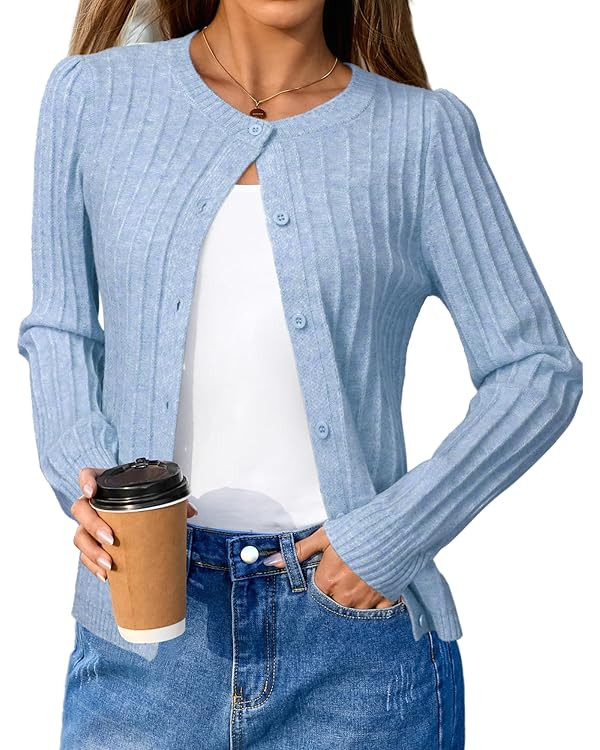 Arach&Cloz Womens Wool Blend Puff Sleeve Fall Cable Knit Cardigan Sweaters 2025 | Amazon (US)