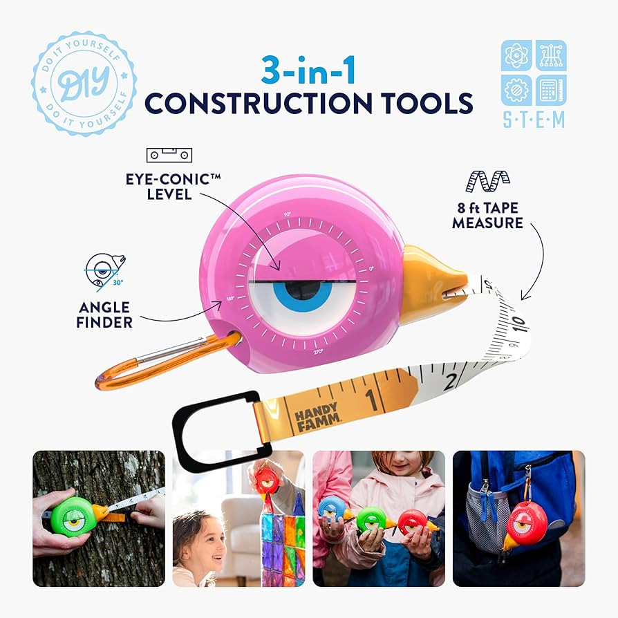 Handy Famm 8ft Pink Bird Tape Measure for Kids – STEM Educational Tool with Level, Protractor, ... | Amazon (US)