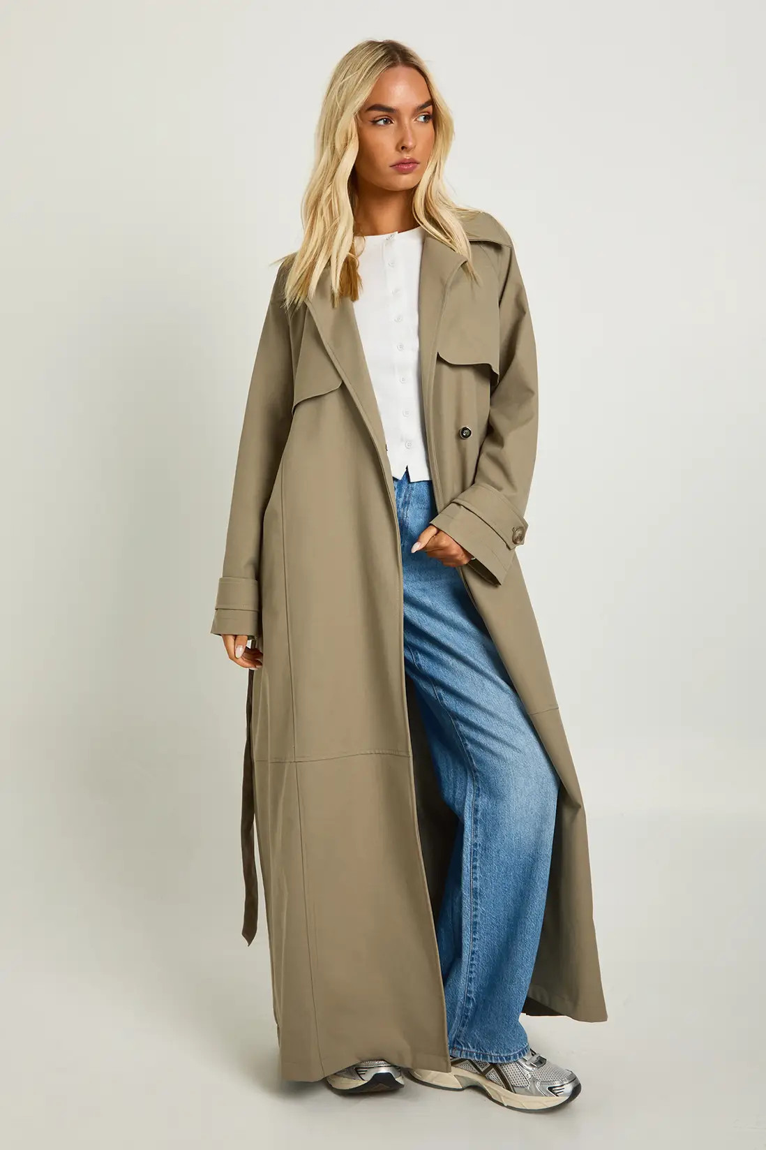 Grey Maxi Belted Trench Coat | Boohoo | Boohoo.com (UK & IE)