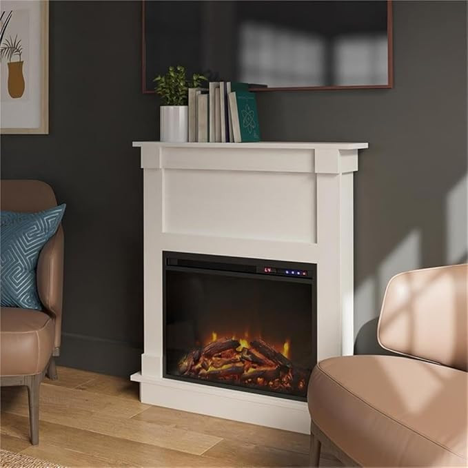 Ameriwood Home Ellsworth Fireplace with Mantel, White - Cozy Electric Heater for Home & Kitchen, ... | Amazon (US)