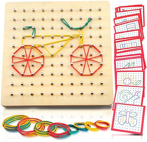 Wood GeoBoard - Geo Board 10 x 10 Graphical Educational Mathematics Material with Rubber Tie and Car | Amazon (US)