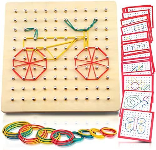 Wood GeoBoard - Geo Board 10 x 10 Graphical Educational Mathematics Material with Rubber Tie and Car | Amazon (US)