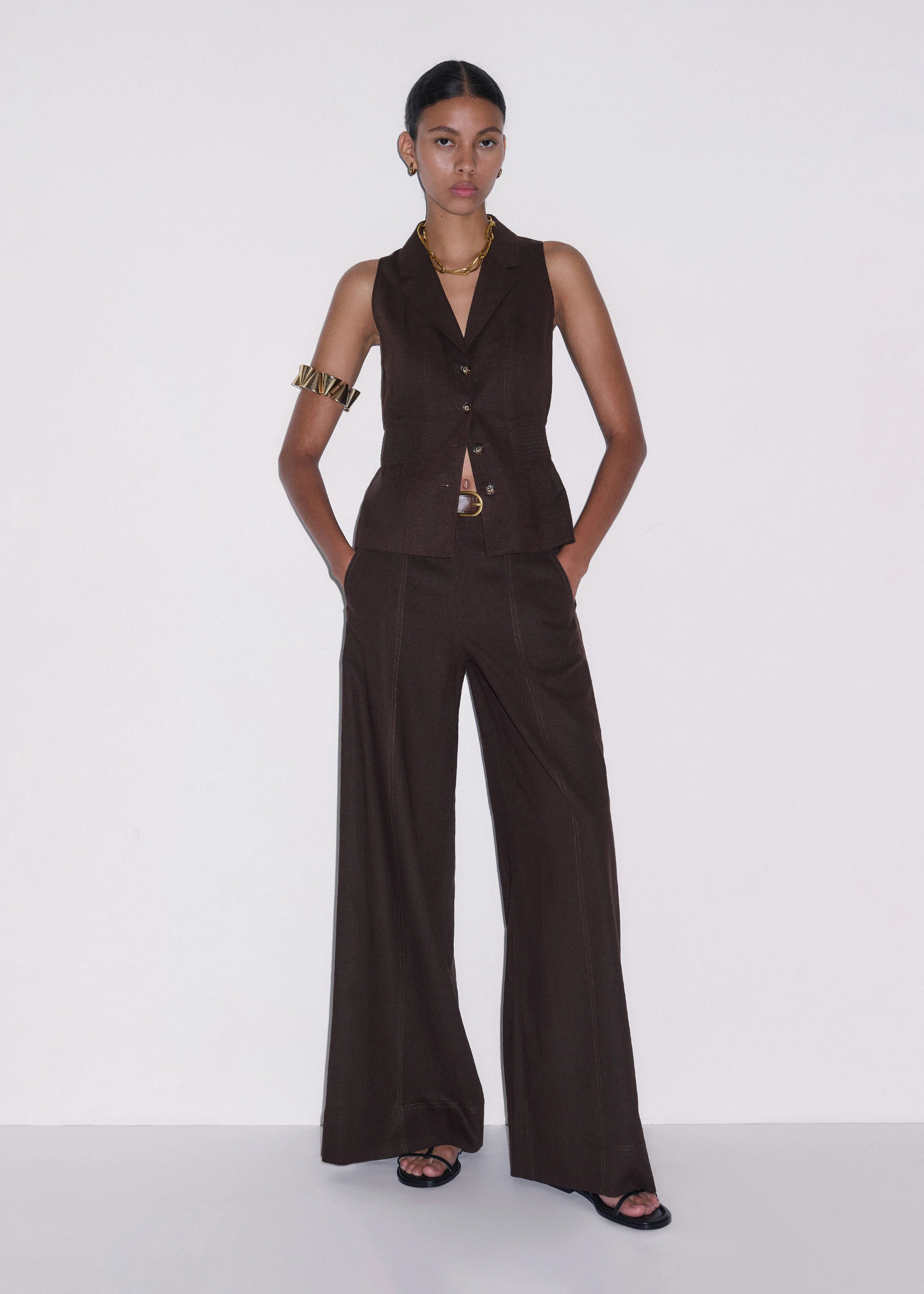 Women's Brown Wide-Leg Trouser | ME+EM | ME+EM Global (Excluding US)