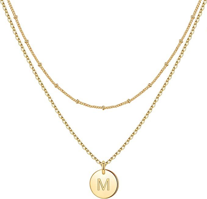 IEFWELL Initial Necklaces for Women, Gold White Gold Rose Gold Double Side Engraved Hammered Coin... | Amazon (US)