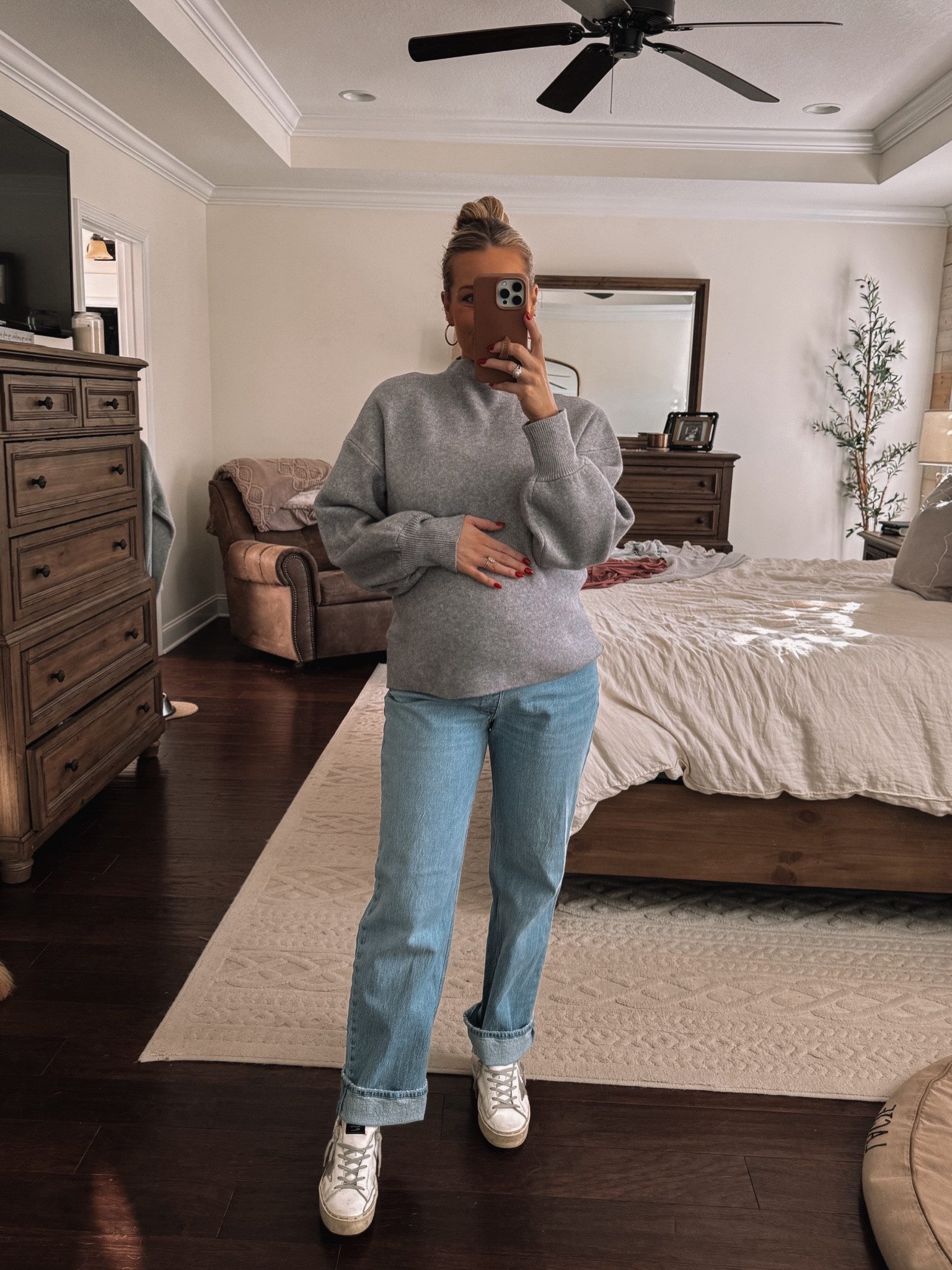My all time favorite maternity jeans — wearing size 26 curve love! Sized up in sweater to size medium (code LAURA30 for 30% off everything VICI!!!) 

#LTKFindsUnder100 #LTKStyleTip