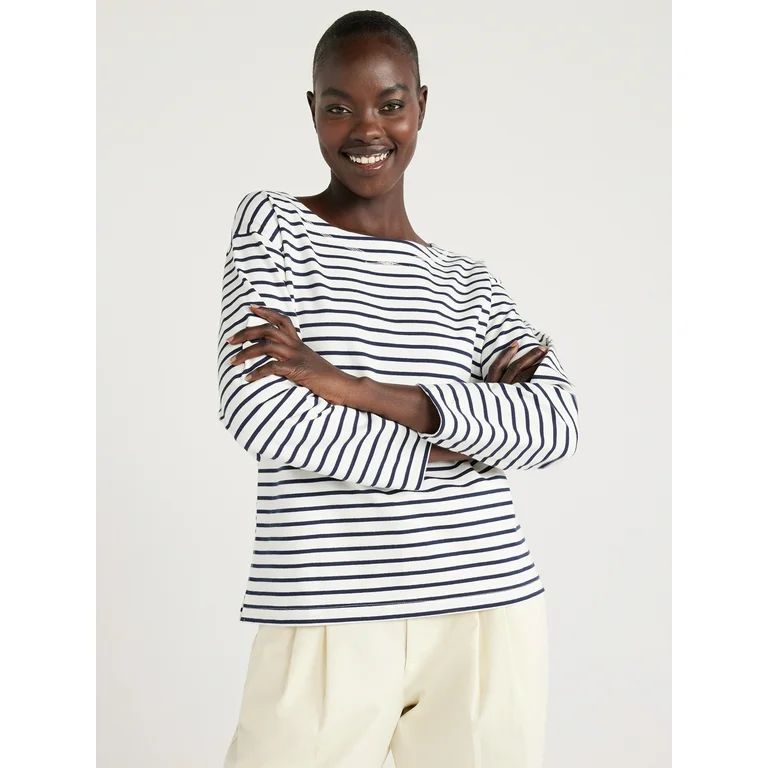 Free Assembly Women’s Boatneck Tee with Long Sleeves, Sizes XS-XXL | Walmart (US)