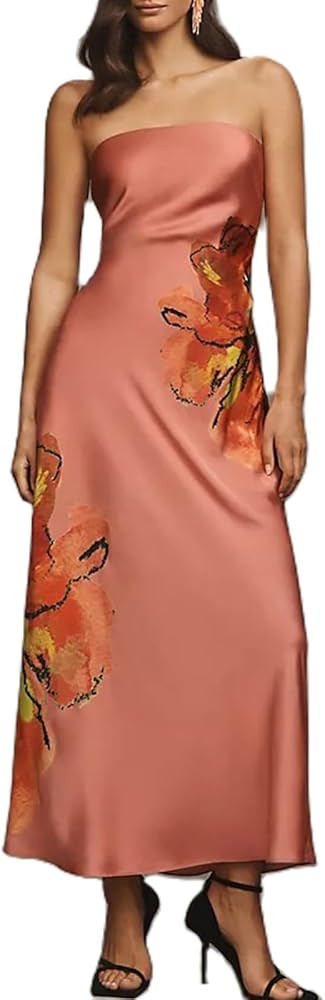 Zwirelz Women Strapless Maxi Dress Boho Floral Print Flowy Long Tube Dress Off Shoulder Loose Bea... | Amazon (US)