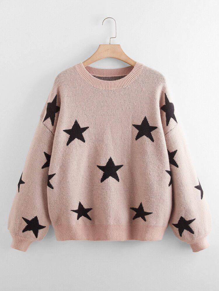 Plus Star Pattern Drop Shoulder Sweater | SHEIN