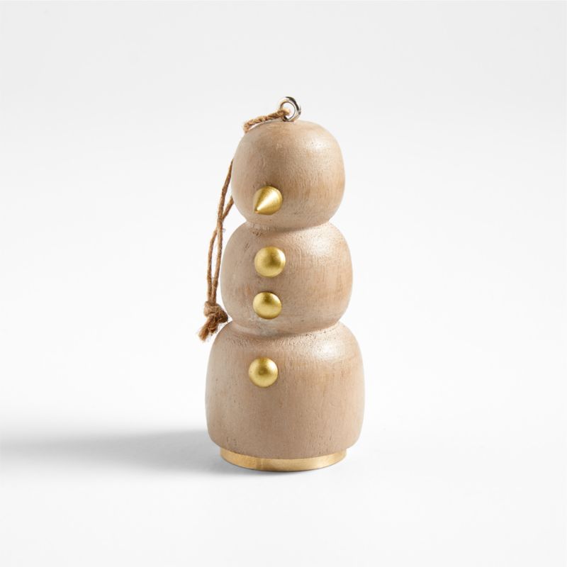 Brass and Hand-Carved Wood Snowman Christmas Tree Ornament + Reviews | Crate & Barrel | Crate & Barrel