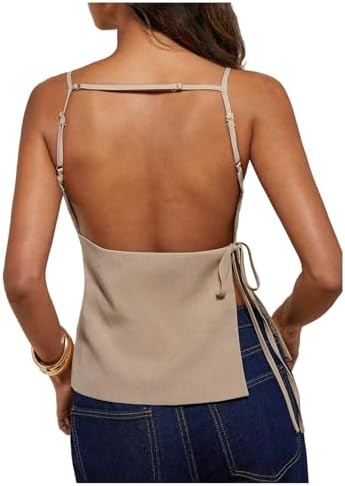 MakeMeChic Women's Going Out Open Back Tops Spaghetti Strap Office Work Vest Tops | Amazon (US)