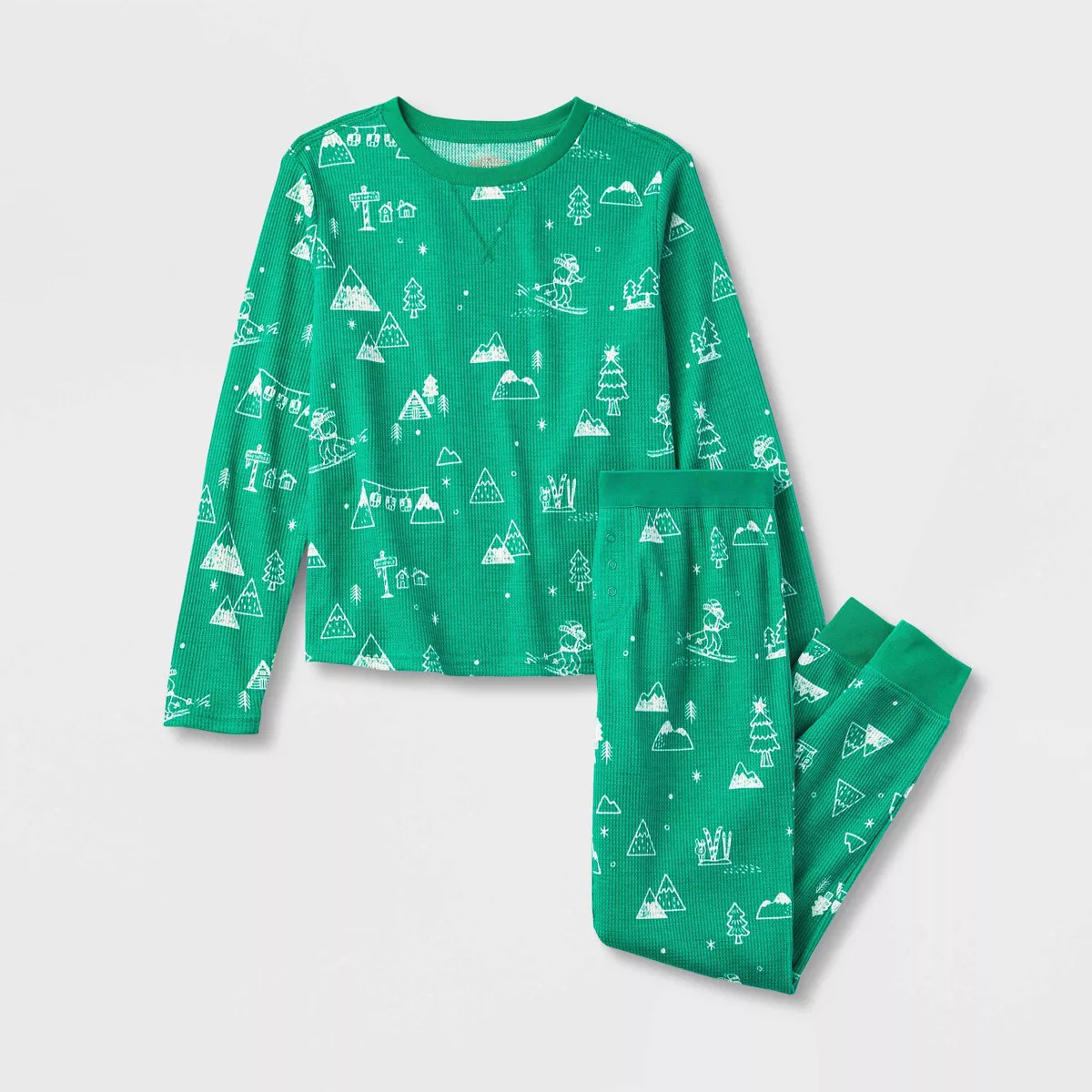 Kids' Ski Scene Matching Family Thermal Pajama Set - Wondershop™ Green | Target