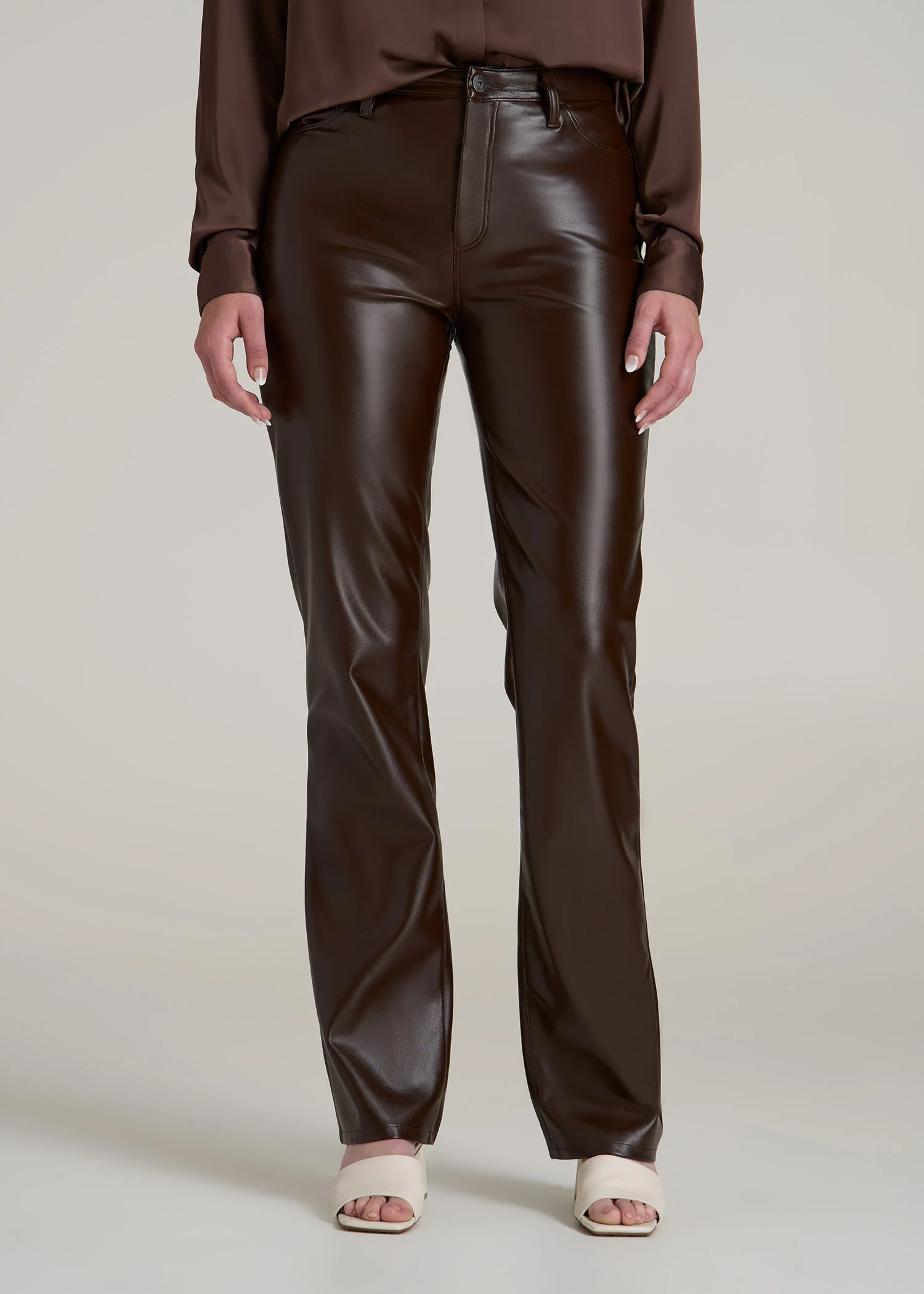 True Touch Leather Straight Leg Pants for Tall Women in Espresso | American Tall