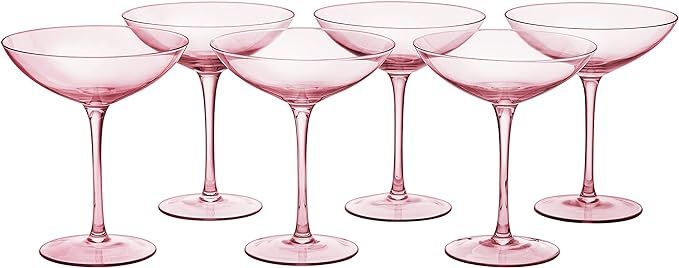 The Wine Savant Vintage Glass Coupe Glasses Set of 6 Blush Pink 210ml Capacity Modern Style Drink... | Amazon (US)
