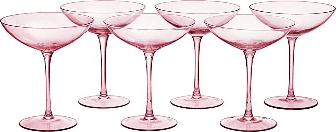 The Wine Savant Colored Vintage Glass Coupes 12oz Valentines Day Colorful Cocktail, Martini & Cha... | Amazon (US)