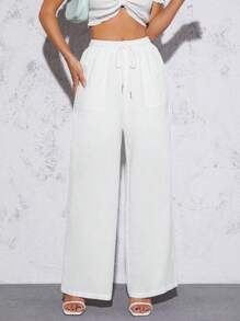 SHEIN PETITE Drawstring Waist Wide Leg Pants | SHEIN