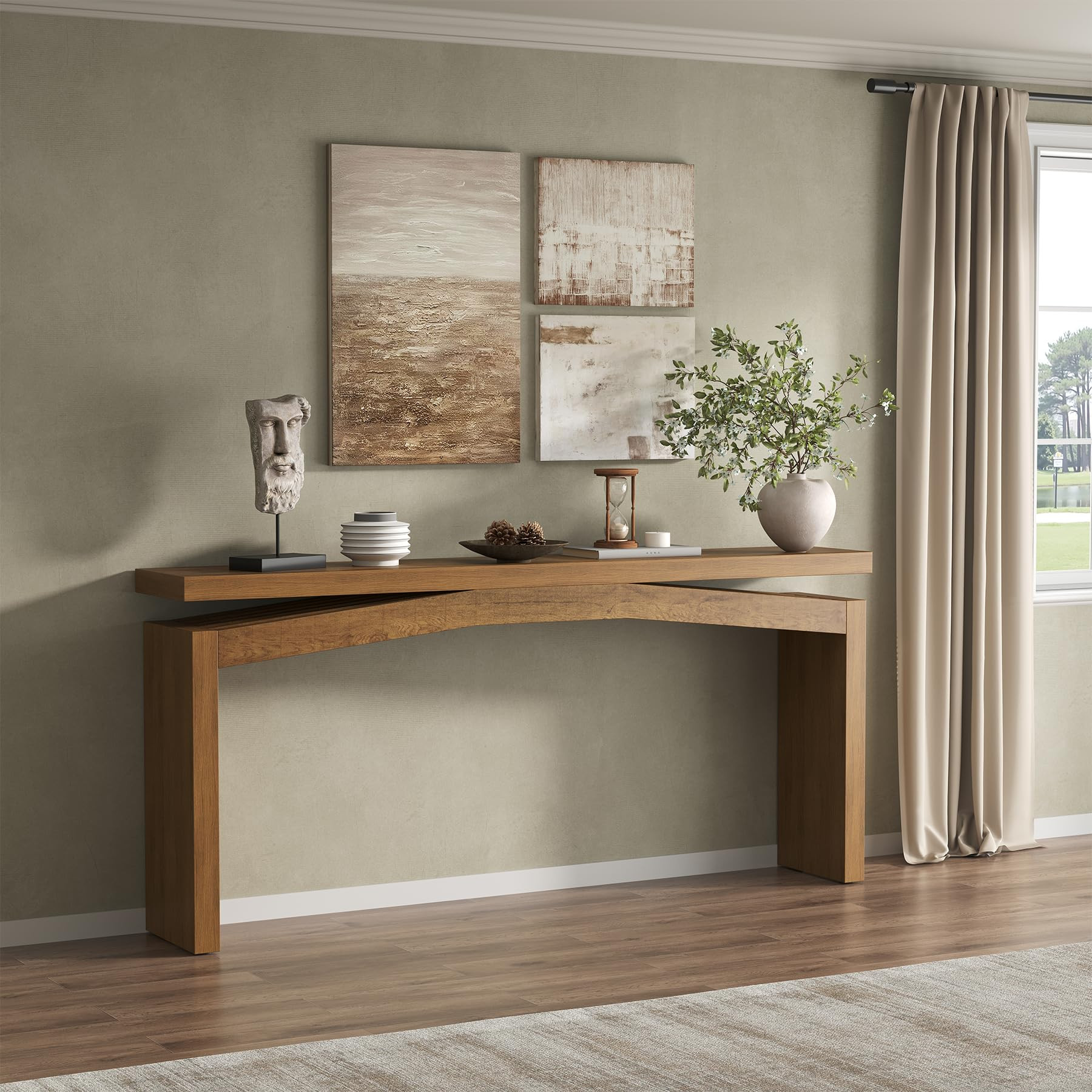 63-Inch Wood Console Table for Entryway Living Room, Long Rectangular Sofa Tables with Natural Wo... | Amazon (US)