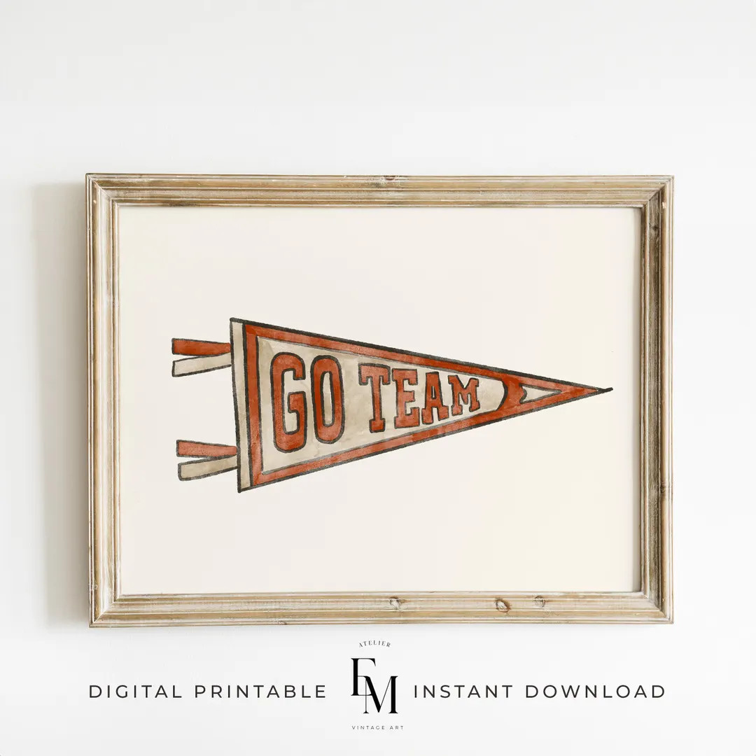 Vintage Sport Pennant Print Red Boys Room Decor Retro Sports Flag Poster Sport Wall Art Boys Room... | Etsy (US)