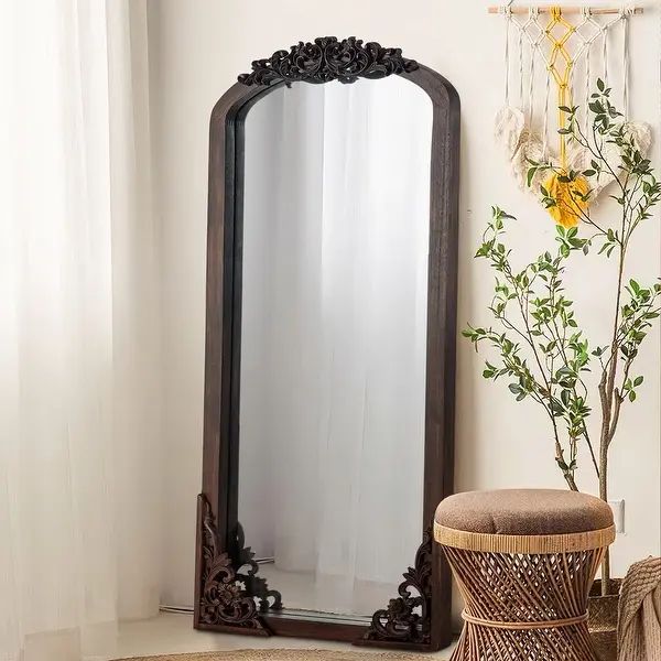 Arched Full-Length Rustic Solid Wood Carving Floor Mirror - Overstock - 36603191 | Bed Bath & Beyond