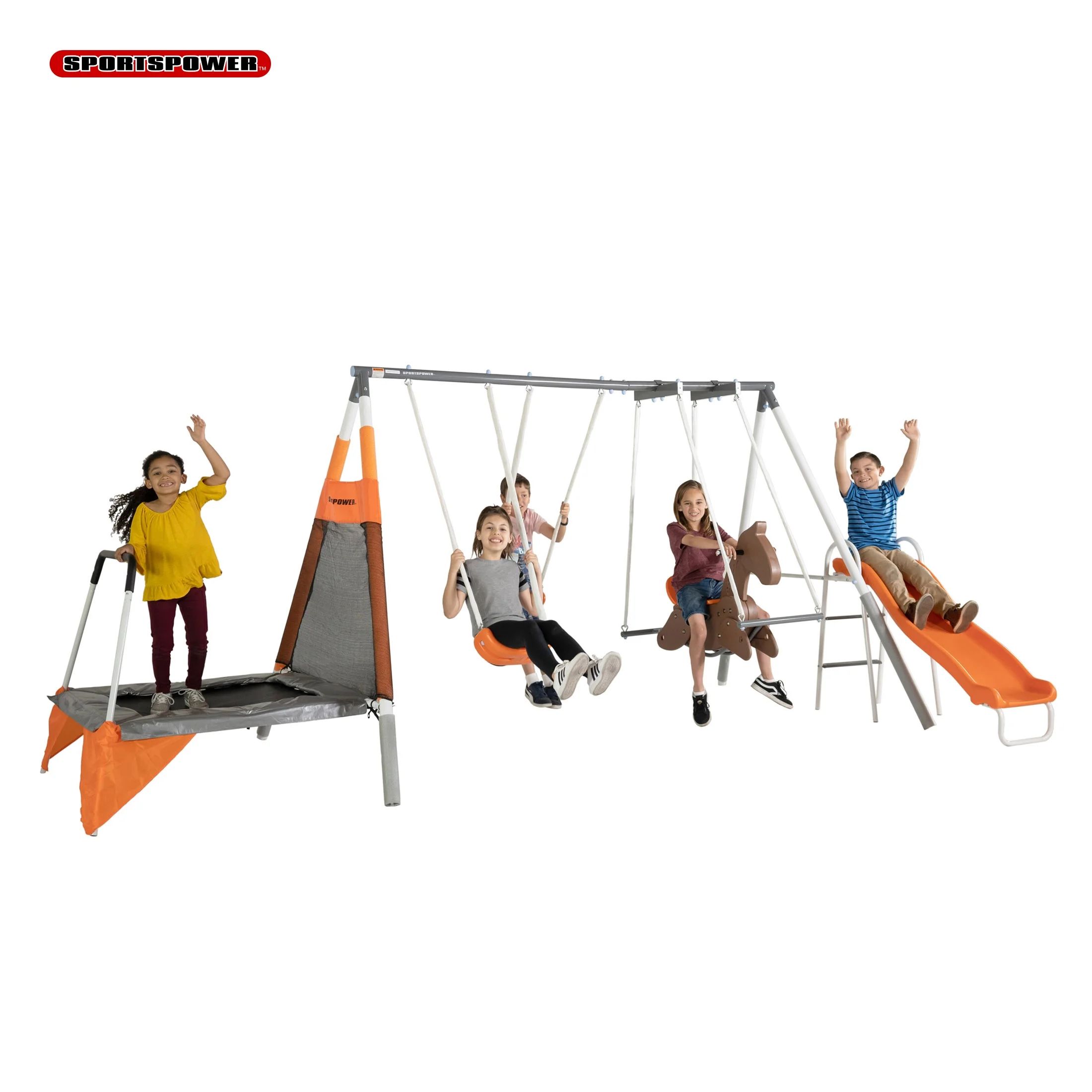 Sportspower Fairview Swing Set with 2 Swings, Rocking Horse, Mini Trampoline, and Heavy Duty Slid... | Walmart (US)