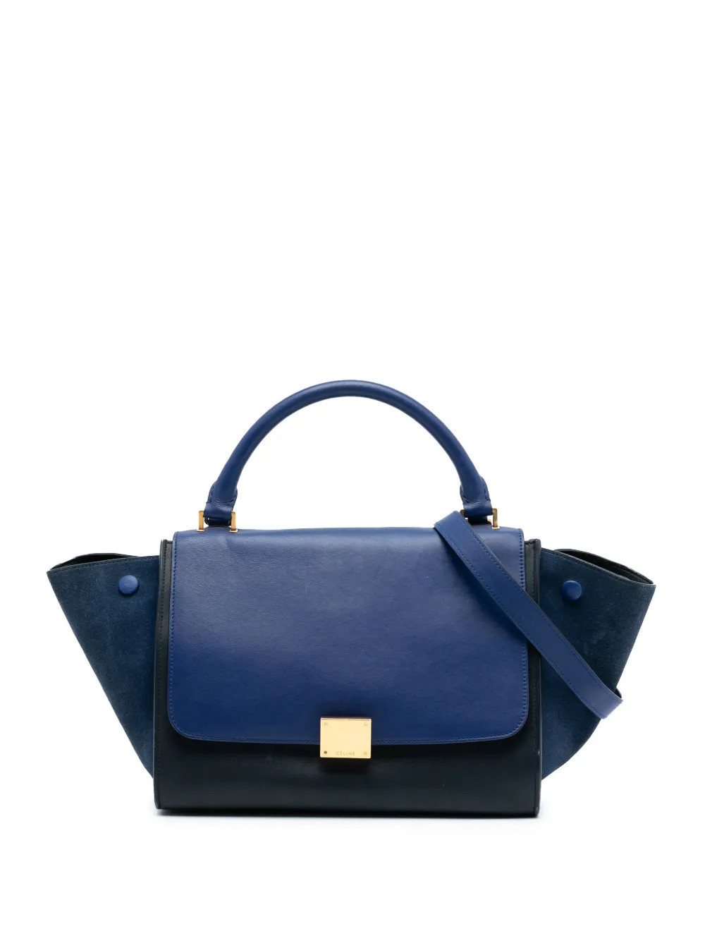 Celine Pre-Owned 2014 Small Bicolor Calfskin and Suede Trapeze satchel - Black | Farfetch Global