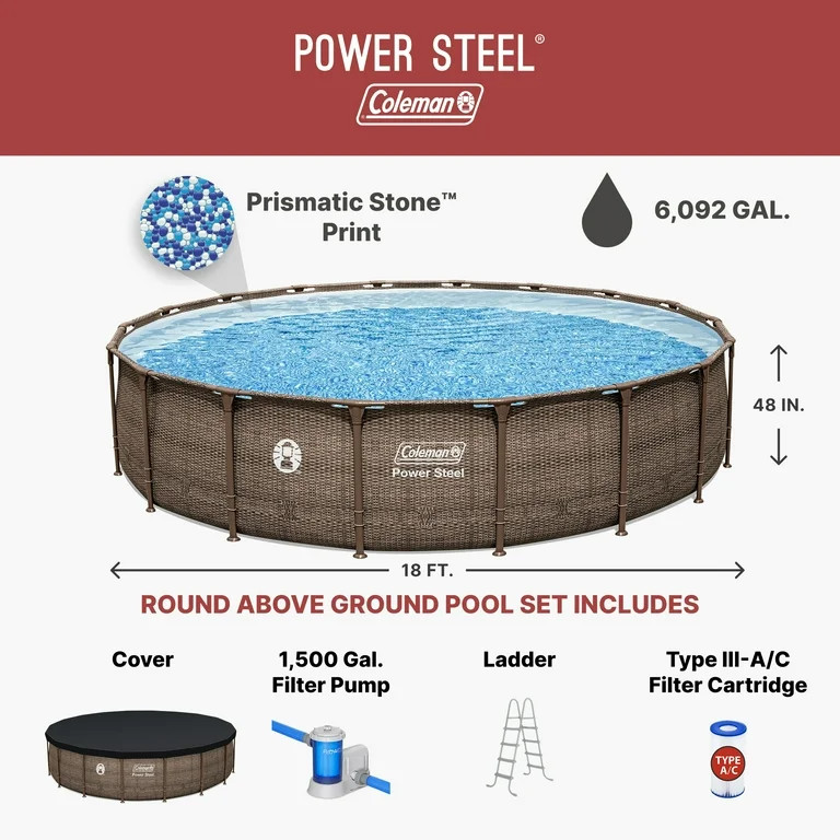 Coleman Power Steel 18’ x 48” Round Metal Frame Above Ground Pool Set - Walmart.com | Walmart (US)