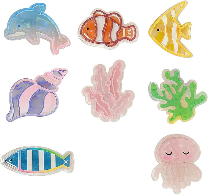 8 Pcs Ocean Marine Animal Hair Clips - Aquatic Plants, Fish, Jellyfish, Conch, Dolphin - Sea Anim... | Amazon (US)