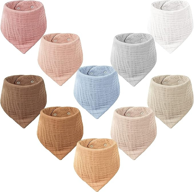 Konssy Muslin Baby Bibs 10 Pack Baby Bandana Drool Bibs 100% Cotton for Unisex Boys Girls | Amazon (US)