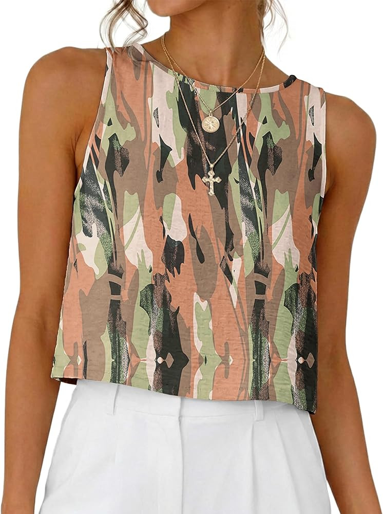 Womens Casual Crop Tank Tops 2026 Summer Beach Sleeveless Spring Tops Vacation Outfits | Amazon (US)