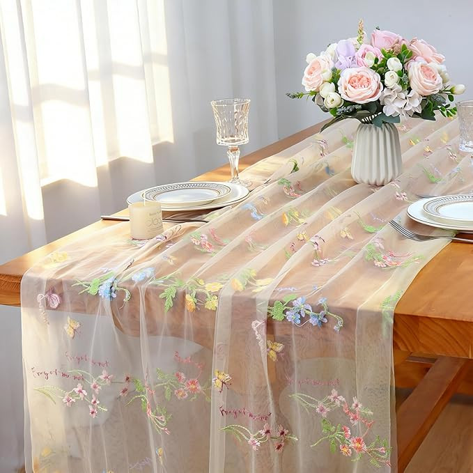LOMOHOO Table Runner Beige 71x305cm Wedding Table Decoration with Embroidery and Tulle, Cheeseclo... | Amazon (UK)