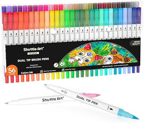 Shuttle Art Dual Brush Pens Art Markers, 56 Colors Dual Tip Calligraphy Pens Fineliner and Brush ... | Amazon (US)