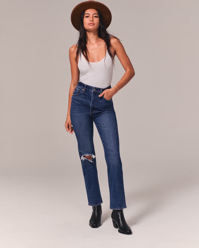 Women's Ultra High Rise Ankle Straight Jean | Women's Bottoms | Abercrombie.com | Abercrombie & Fitch (US)