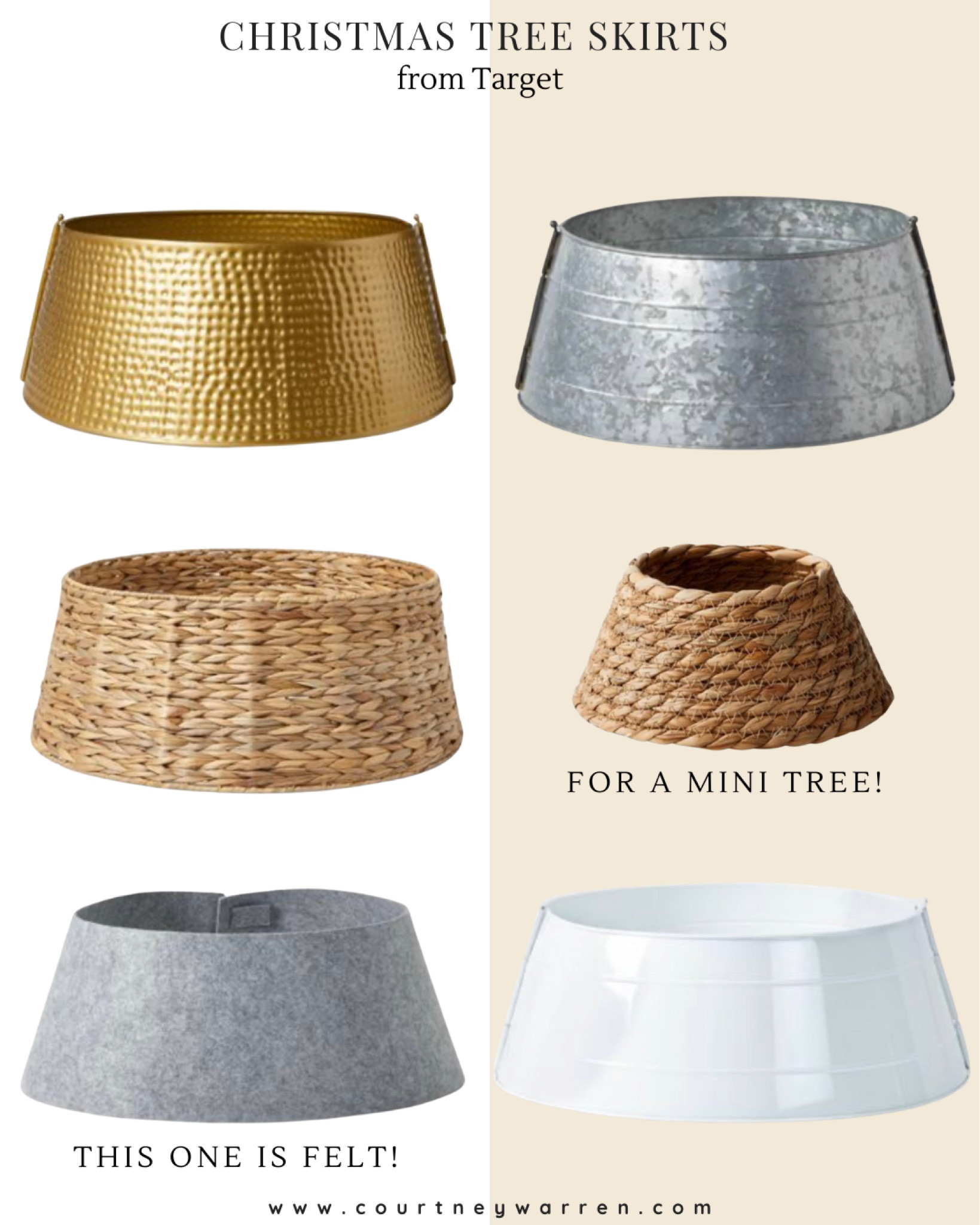 Affordable Christmas tree skirts, including a mini one, for a mini tree

Felt Christmas tree skirt
Rattan wicker tree skirt 
Metal tree skirt


#LTKunder50 #LTKHoliday #LTKSeasonal