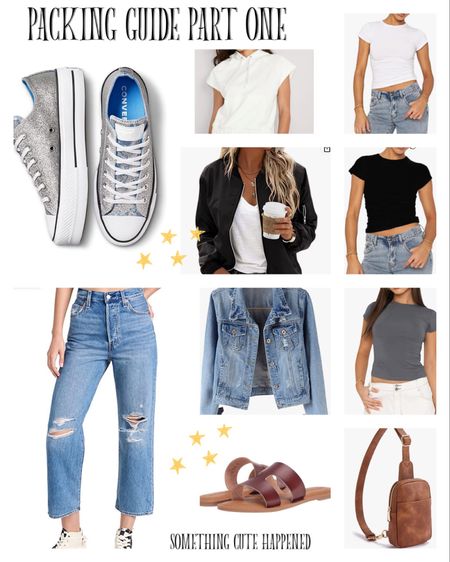 I’m headed out of town for a week with just a carry on and backpack ✔️
Here’s what I’m packing part one: 
Silver converse sneakers
Levi’s rib cage jeans
Fitted tee in three neutral colors
Jean jacket
Black bomber jacket
Belt simple sandals
Casual pullover sweatshirt 

#LTKunder100 #LTKstyletip #LTKunder50