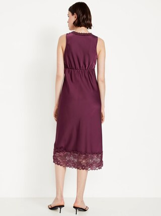 Lace-Trim Satin Midi Dress | Old Navy (US)