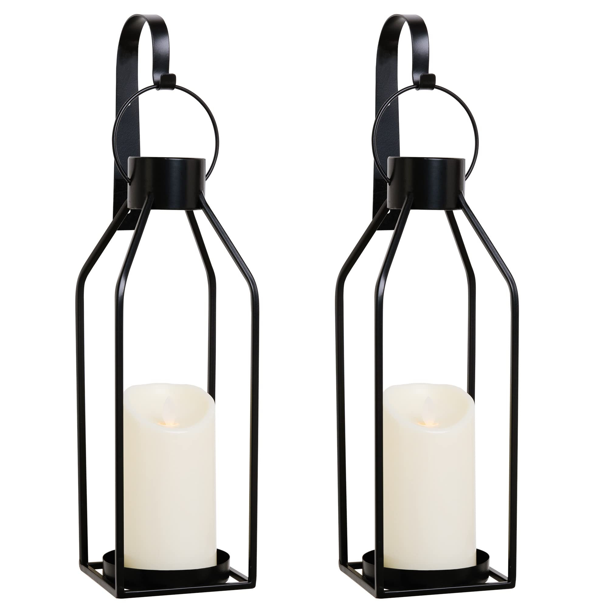 HPC Decor Black Metal Candle Sconces w/Flickering Timer Candles- Candle Wall Sconces Set of 2- Wa... | Amazon (US)