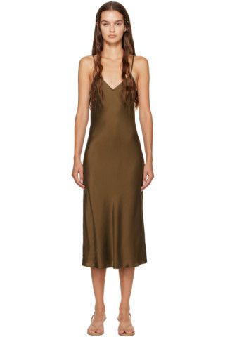 Brown 90s Slip Midi Dress | SSENSE