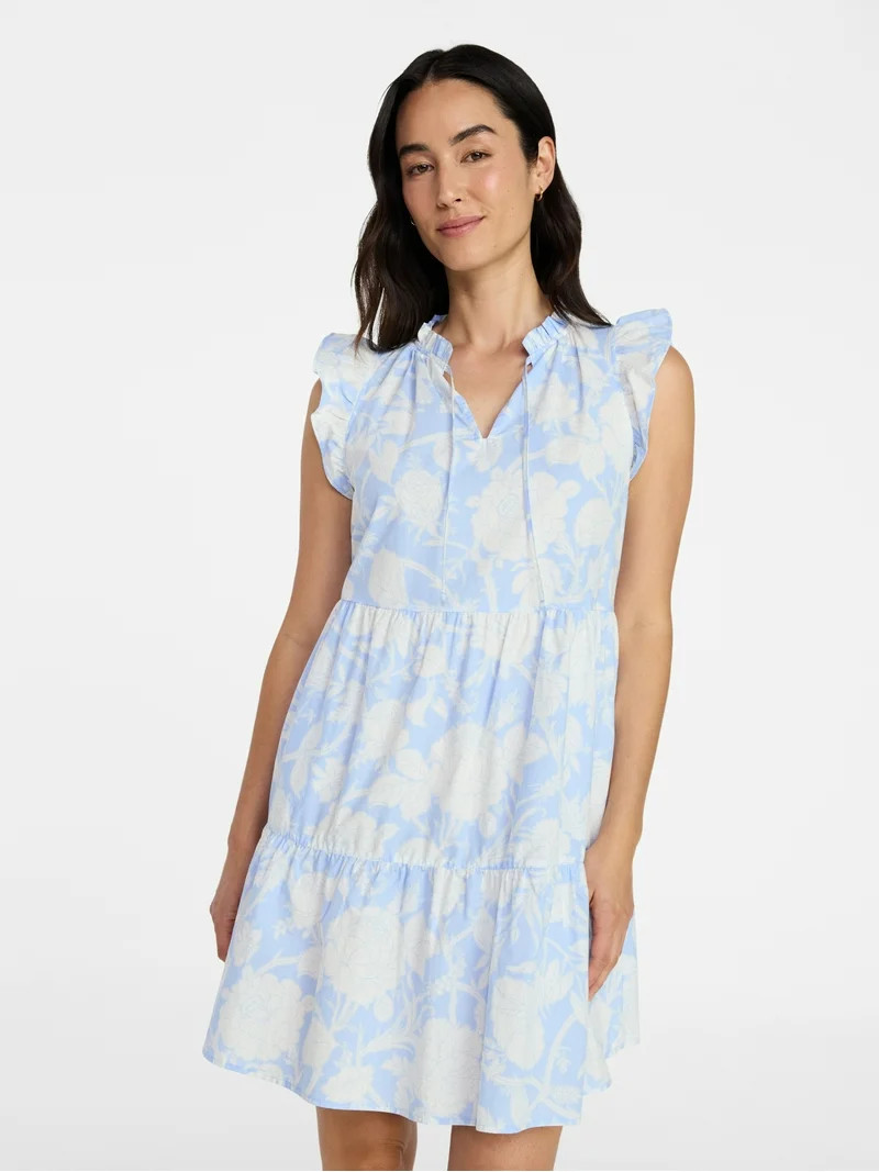 Time and Tru Women’s and Women’s Plus Flutter Sleeve Cotton Mini Dress, Sizes XS-4X | Walmart (US)