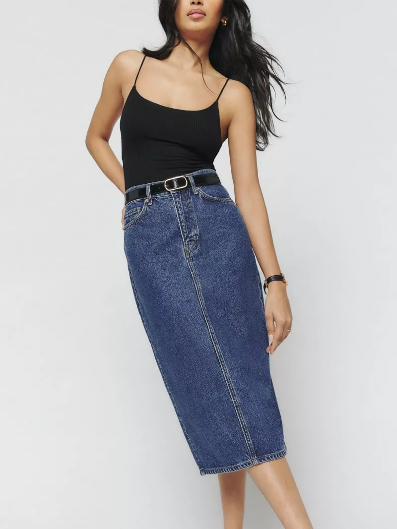 Denim midi skirt clearance ladies