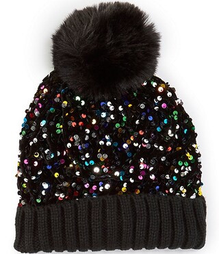 Cluster Sequins Beanie with Pom | Dillard's