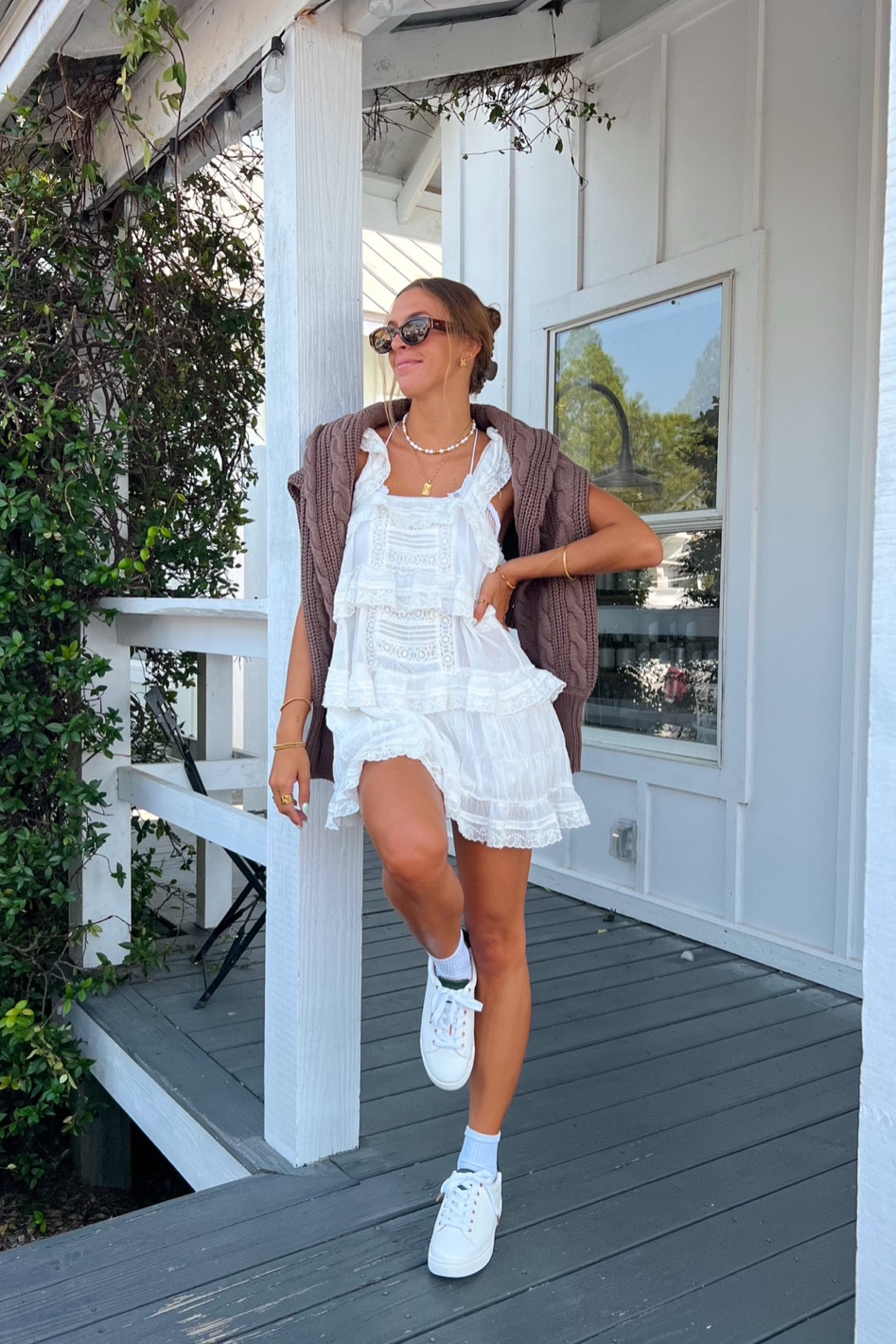 Pre fall outfit inspo🤎 casual outfits, fall transitional fashion trends 2023, little white dress, chunky sweater, platform sneakers

#LTKshoecrush #LTKfindsunder100 #LTKSeasonal