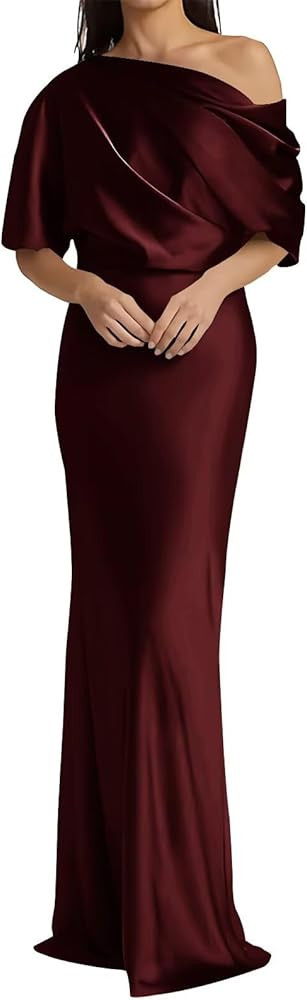 UZN One Shoulder Satin Mother of The Bride Dresses 2025 Long Formal Wedding Party Gown with Sleev... | Amazon (US)