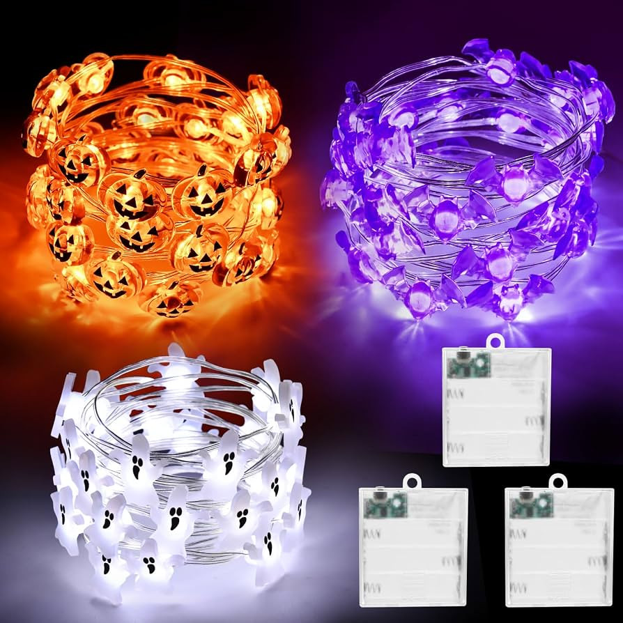 Halloween String Lights, Pumpkin Ghost Bats Mini Halloween Lights with Timer Indoor Battery Opera... | Amazon (US)