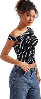 SUUKSESS Women Off Shoulder Tops Sleeveless Shirts Y2K Going Out Crop Tank Top | Amazon (US)