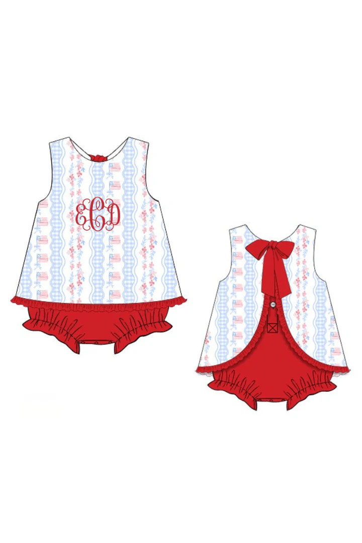 Pre-Order All American Girl Red and Blue Skirted Bubble | The Smocked Flamingo